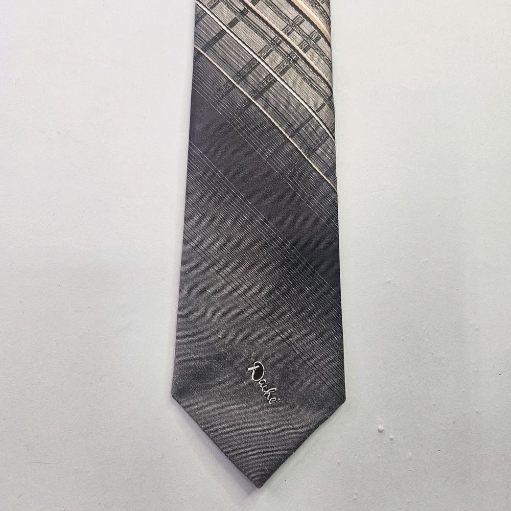 Lilly DachƩ Vintage Tie Gray Black Striped Silk Blend Paris Rome Los Angeles 54"